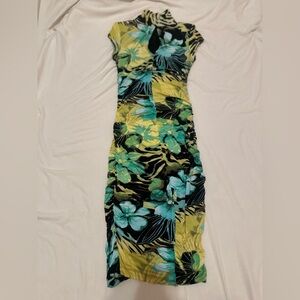 Vintage Cache Floral Print Women's Dress Synched high neck keyhole front